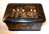 Antique Japanese Lacquer Hand Painted Box Men in Long Robes in Garden Setting
