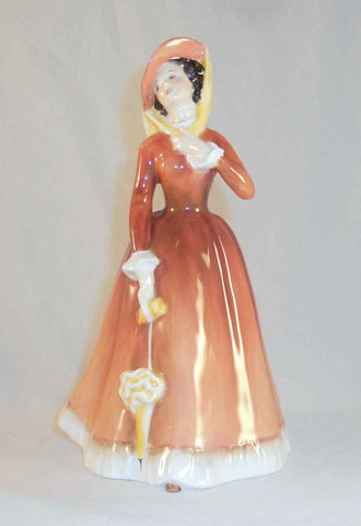 English Royal Doulton Figurine Woman Brown Dress Holding Parasol Julia HN 2705