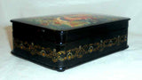 Footed Kholui Russian Lacquer Box Miniature Scene From Fairy Tale Signed Pyetrov
