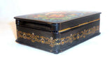 Footed Kholui Russian Lacquer Box Miniature Scene From Fairy Tale Signed Pyetrov