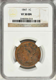 Beautiful 1847 Liberty Head Braided Hair Design Large Cent NGC Graded VF 30 BN