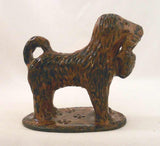 1980s Lead Glazed Redware Figurine Poodle Standing with Basket in Mouth Marked LMH TCP