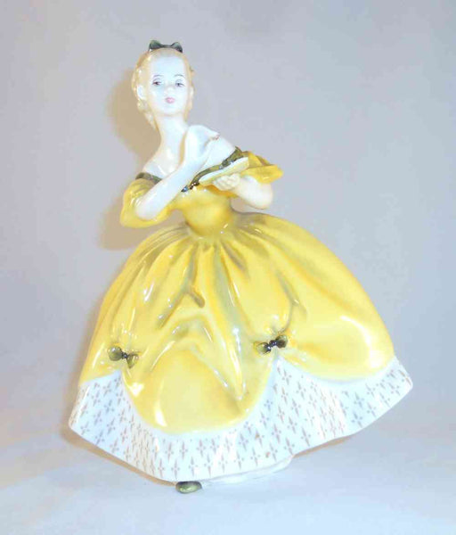 English Royal Doulton Figurine Woman Yellow Ballroom Dress The