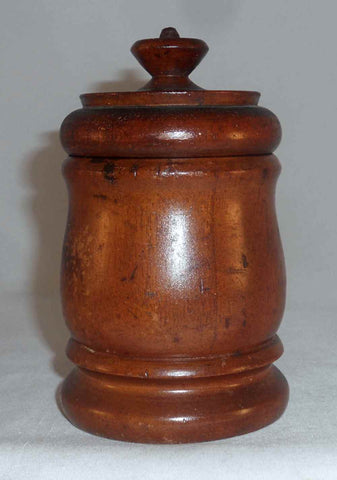 Old Turned Maple Wood Lidded Cylindrical Canister Lid Having Button Cap Finial