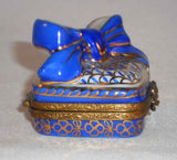 Limoges France Hand Painted Gift Box Shape with Bow Blue & Gold Colored Box