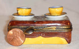 Limoges France Hand Painted Trinket Box Parry Vieille Table w/ Two Tea Cups