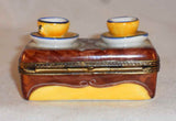 Limoges France Hand Painted Trinket Box Parry Vieille Table w/ Two Tea Cups