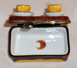 Limoges France Hand Painted Trinket Box Parry Vieille Table w/ Two Tea Cups