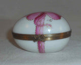 Artist Signed Chamart Limoges France Painted Egg-Shaped Trinket Box Pink Ribbon