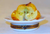 Small Limoges Box Hand Painted Dish with Cut Apple Charlmart Exclusif Destieux