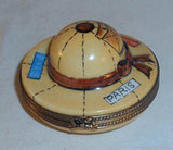 Limoges France Hand Painted Trinket Box Wide Rim Traveling Hat By Parry Vieille