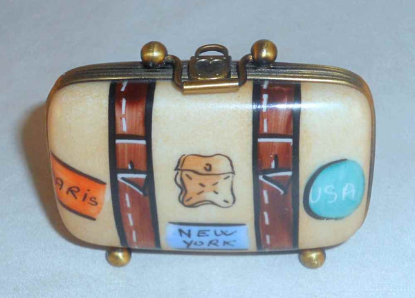 Vintage Limoges France ROCHARD Hand Painted Small Trinket Box Travel  Suitcase