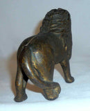 Antique Gold Colored Cast Iron Still Penny Bank Standing Lion With Tail Right