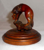 Vintage Carved Amber? Lion From Aesop's Fable The Lion & The Mouse Wood Base