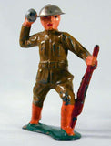 Lot Four Vintage World War 1 Metal Soldier Action Figures Wearing Brown Uniform, Orange Boots and Silver Helmets