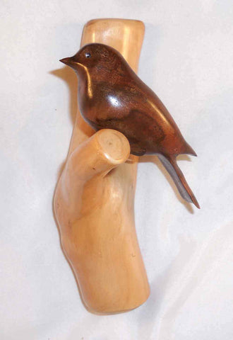 1999 Lacquered Hand Carved Wood Bird Perched on Branch Lohnes, Leavenworth WASH.