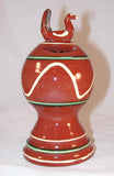 1987 Redware Bank Glazed and Slip Decorated With Bird on Top By Dorothy Long