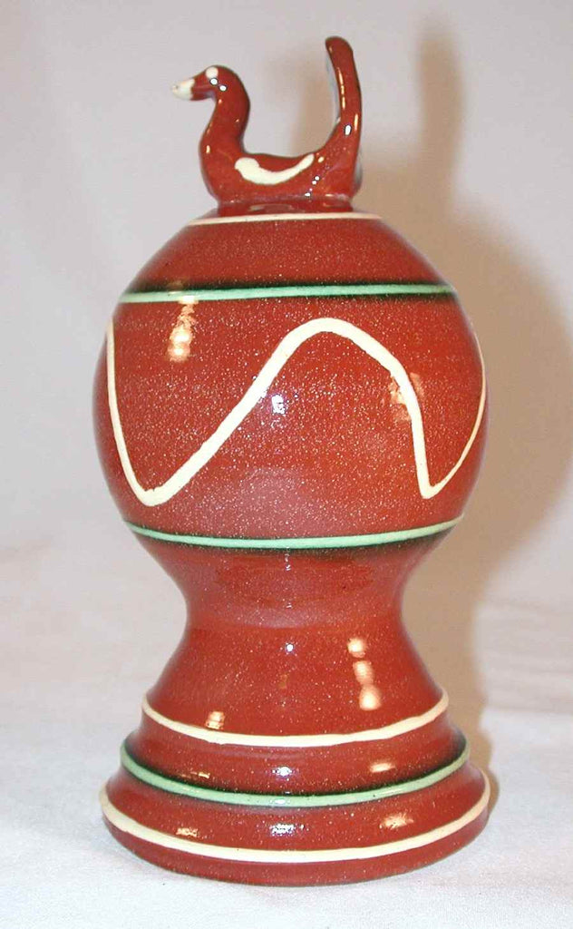 1987 Redware Bank Glazed and Slip Decorated With Bird on Top By Doroth ...