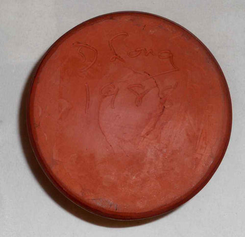 Beautiful 1988 Glazed Redware Inkwell with 3 Quill Storing Holes By Do ...