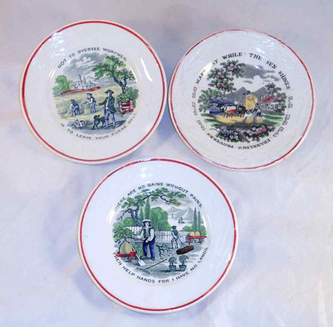 Lot of Three 1860's Staffordshire Colorful Proverb Dishes One By J&G Meakin