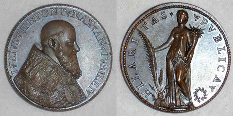 Beautiful Vatican Bronze Medal Pope Julius III Bust Right Hilaritas Publica Standing Holy Year 1550 Official 18th Century Restrike