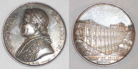 1851 Pope Pius IX Year 6 Silver Medal Large Viaduct Bridge BTW Albano & Ariccia