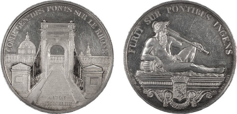 Beautiful 1844 Silver Medal Dedication of the Suspension Foot Bridge Lyon France