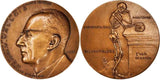1961 H Vallois France Portrait Bronze Medal Skeleton Standing Thinking By Coefin