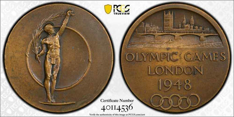 Large Bronze Participation Medal 1948 London Olympic Games PCGS MS63 Gold Shield