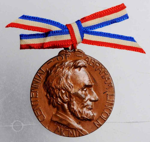 1909 Copper Medal Abraham Lincoln Birth Centennial NYC By Pratt Ribbon & Case