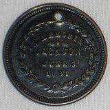 Small Bronze Medal Standing Soldier with Rifle In Memoriam Jackson June 5, 1891