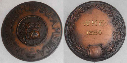 1924 Bronzed Brass? Medal Bulldog Club of America Bulldog's Head Obverse W.K.C.