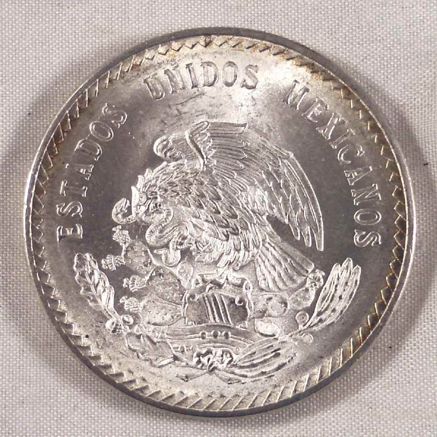 Mexican Crown Size Silver Coin 1948 Five Pesos Head of Aztec Leader Cu ...