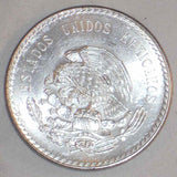 Mexican Crown Size Silver Coin 1947 Five Pesos Head of Aztec Leader Cuauhtemoc Mint Mark Mo Gem Brilliant Uncirculated
