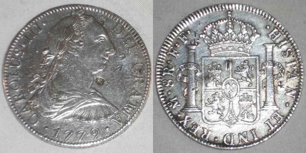 【高鑑定】アメリカ17州 銀貨まとめ売り 1779 FF Charles III Mexico Silver Coin 8 Reales Mint Mark Mo