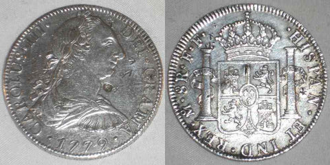 1779 FF Charles III Mexico Silver Coin 8 Reales Mint Mark Mo Chop Marked XF+