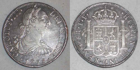 1778 FF Charles III of Spain Silver Coin Mexico 8 Reales Mint Mark Mo Toned XF+