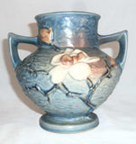 Beautiful Roseville Pottery 1940s Blue Magnolia Pattern Two Handles Vase 180-6"
