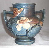 Beautiful Roseville Pottery 1940s Blue Magnolia Pattern Two Handles Vase 180-6"