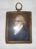 Antique Hand Painted Miniature of a Period Man in Rectangular Ornate Brass Frame