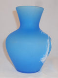 1971 Mary Gregory Style Frosted Blue Glass Hand Made Westmoreland Vase Girl on Swing with Dog Decoration Signed C Steeley