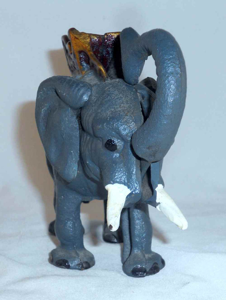 Vintage Painted Cast Iron Mechanical Penny Bank Colorful Elephant with ...