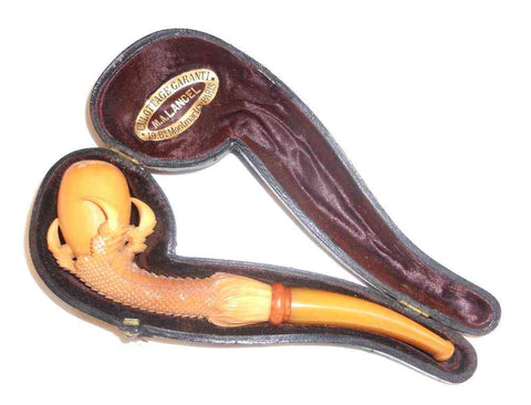 Vintage Meerschaum Pipe Bird's Claw Holding Bowl in Original Case From France