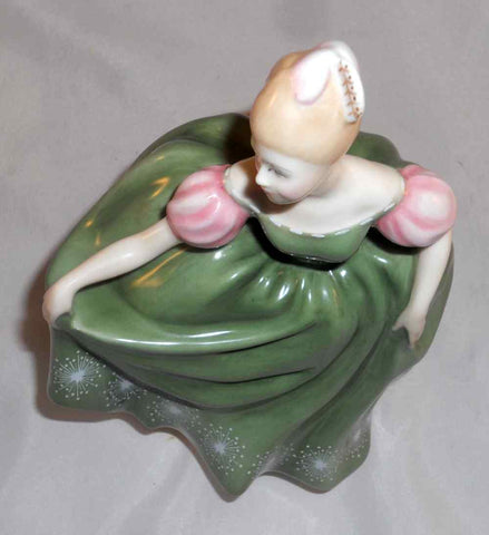 English Royal Doulton Figurine Woman Green Dress Pink Sleeves