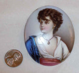 Antique Continental Hand Painted Miniature on Porcelain Beautiful Young Woman