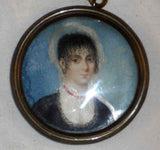 Antique Hand Painted Miniature of a Woman within Glass Covered Round Bezel