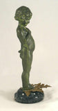 Vintage Bronze or Metal Figurine Child Standing Verdigris Finish Brass Leaves and Marble Base
