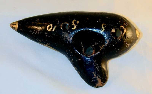 Antique Redware Black & Gold 11-Hole Ocarina Made in Austria