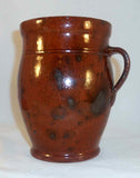 Antique Manganese Glazed Redware Tall Vase or Crock with Handle Southeastern PA