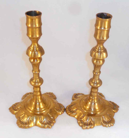 Pair Winterthur Museum Reproduction Colonial Style Tall Brass Candlestick Holder